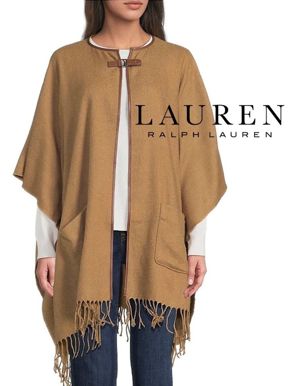 LAUREN RALPH LAUREN ~ Cape Sweater with Equestrian Buckle – Camel, NWT